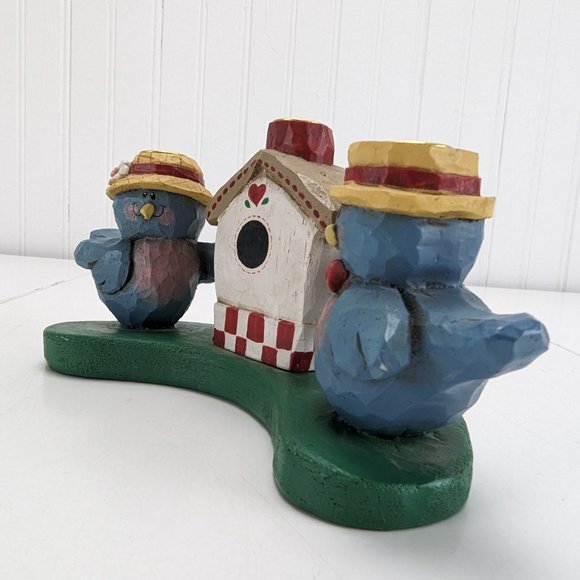 Vintage Eddie Walker Candle Holder Blue Bird Couple Birdhouse Holds 3 Candles - Picture 12 of 13